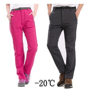 Pants Outdoor -20 Degree Hiking Trousers Winter Fleece Softshell Pants Man Women Skiing Camping Waterproof Trekking Pants