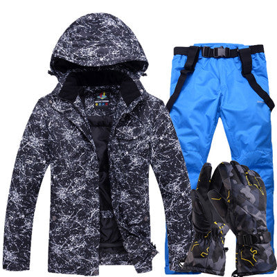 New Thicken Warm Ski Suit Men Women Winter Windproof Waterproof Skiing Gloves Snowboard Jacket Pants Suit Male Plus Size 3XL