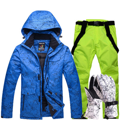 New Thicken Warm Ski Suit Men Women Winter Windproof Waterproof Skiing Gloves Snowboard Jacket Pants Suit Male Plus Size 3XL