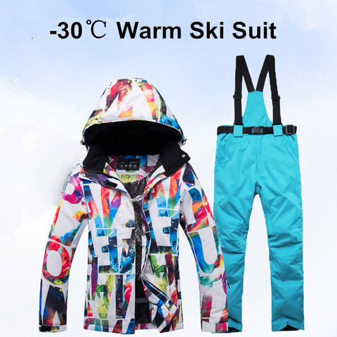 New Thick Warm Ski Suit Women Waterproof Windproof Skiing and Snowboarding Jacket Pants Set Female Snow Costumes Outdoor Wear