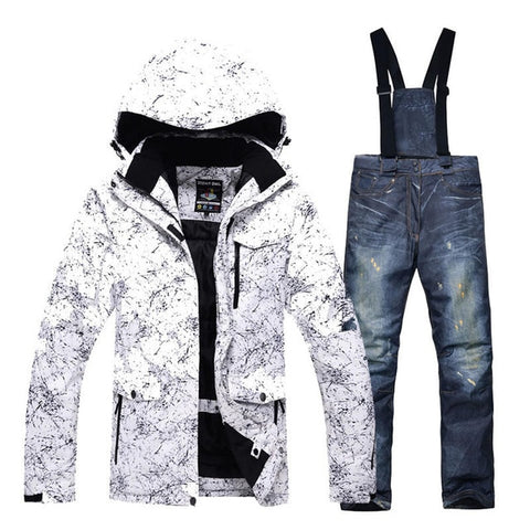 -30 Men and Women black or white Snow suit outdoor Ski Clothing snowboarding Sets waterproof costume Snow jackets and bib pant