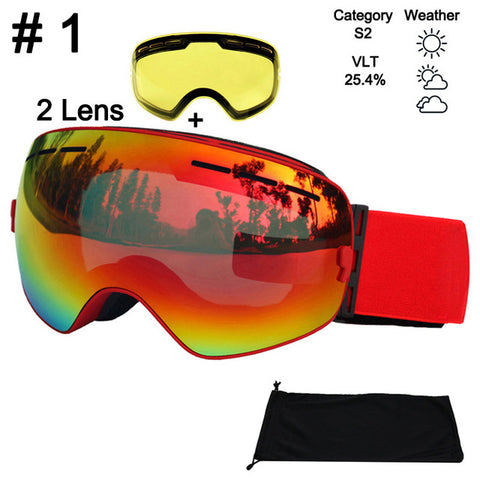 LOCLE Anti-fog Ski Goggles UV400 Ski Glasses Double Lens Skiing Snowboard Snow Goggles Ski Eyewear With One Brightening Lens