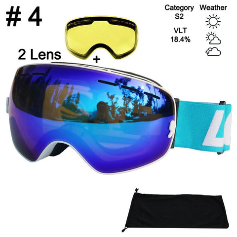 LOCLE Anti-fog Ski Goggles UV400 Ski Glasses Double Lens Skiing Snowboard Snow Goggles Ski Eyewear With One Brightening Lens