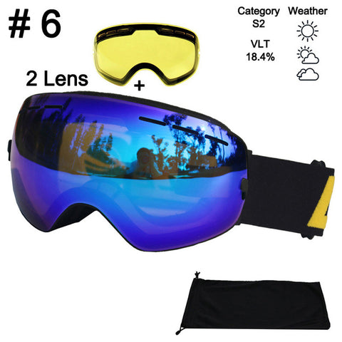 LOCLE Anti-fog Ski Goggles UV400 Ski Glasses Double Lens Skiing Snowboard Snow Goggles Ski Eyewear With One Brightening Lens