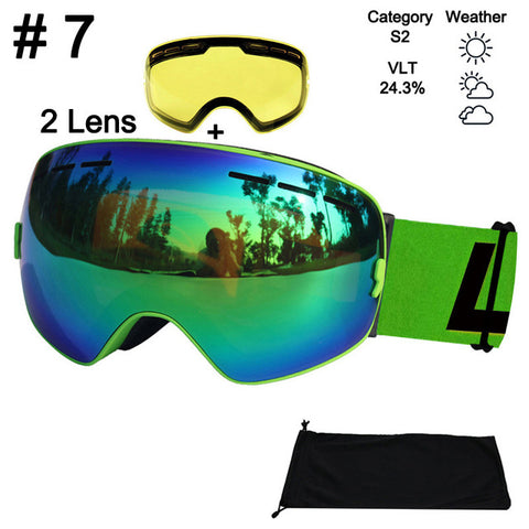 LOCLE Anti-fog Ski Goggles UV400 Ski Glasses Double Lens Skiing Snowboard Snow Goggles Ski Eyewear With One Brightening Lens