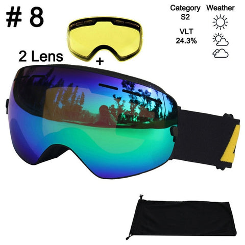 LOCLE Anti-fog Ski Goggles UV400 Ski Glasses Double Lens Skiing Snowboard Snow Goggles Ski Eyewear With One Brightening Lens