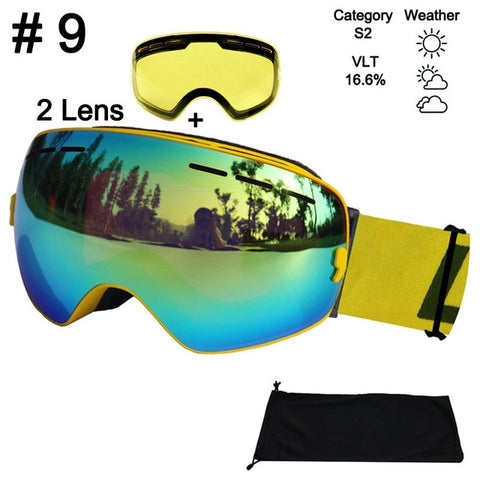 LOCLE Anti-fog Ski Goggles UV400 Ski Glasses Double Lens Skiing Snowboard Snow Goggles Ski Eyewear With One Brightening Lens