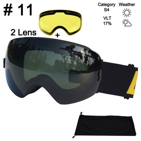 LOCLE Anti-fog Ski Goggles UV400 Ski Glasses Double Lens Skiing Snowboard Snow Goggles Ski Eyewear With One Brightening Lens