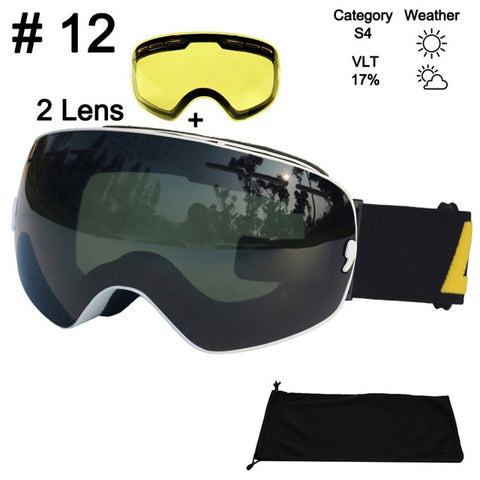 LOCLE Anti-fog Ski Goggles UV400 Ski Glasses Double Lens Skiing Snowboard Snow Goggles Ski Eyewear With One Brightening Lens