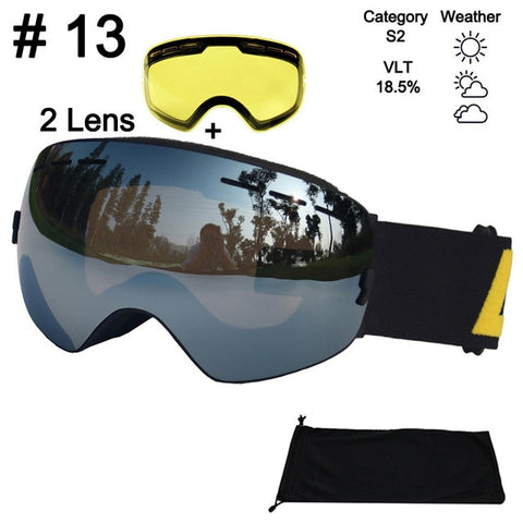 LOCLE Anti-fog Ski Goggles UV400 Ski Glasses Double Lens Skiing Snowboard Snow Goggles Ski Eyewear With One Brightening Lens