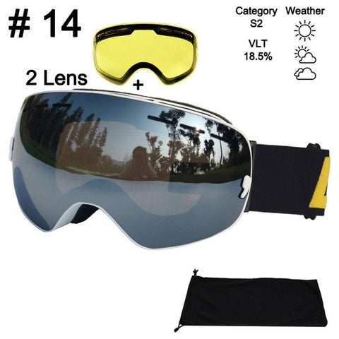 LOCLE Anti-fog Ski Goggles UV400 Ski Glasses Double Lens Skiing Snowboard Snow Goggles Ski Eyewear With One Brightening Lens