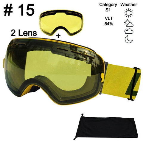 LOCLE Anti-fog Ski Goggles UV400 Ski Glasses Double Lens Skiing Snowboard Snow Goggles Ski Eyewear With One Brightening Lens