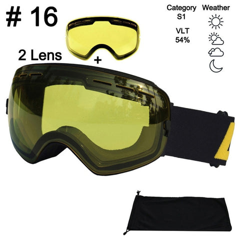 LOCLE Anti-fog Ski Goggles UV400 Ski Glasses Double Lens Skiing Snowboard Snow Goggles Ski Eyewear With One Brightening Lens