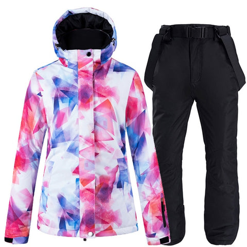 New Colorful Snow Suit Wear Women's Snowboard Clothing Winter Waterproof Thicken Costumes Outdoor Ski Jacket + Snow bibs Pants