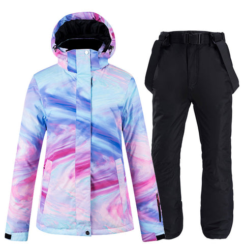 New Colorful Snow Suit Wear Women's Snowboard Clothing Winter Waterproof Thicken Costumes Outdoor Ski Jacket + Snow bibs Pants