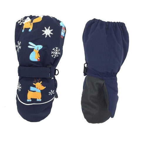 1Pair Winter New Children Print Cartoon Deer Rabbit Thickening Ski Gloves Kids Windproof Waterproof Non-slip Long-sleeved Mitten