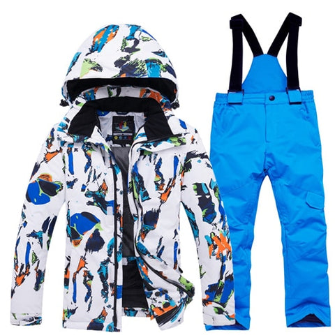 -30 Children Snow Suit Wear Outdoor Waterproof windproof Warm Costume winter Snowboarding Ski jacket + Snow pant boys and girls