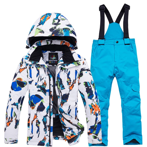 Outdoor Winter Children Ski Suit Skiing Jackets Set Girls Sports Waterproof Suit Boys Snow Thickening Warm Set Jackets + Pants