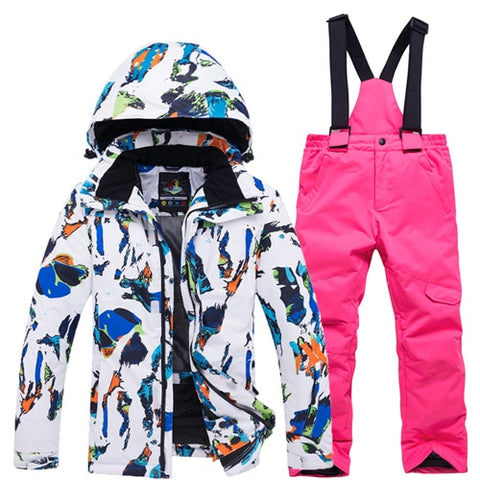 Outdoor Winter Children Ski Suit Skiing Jackets Set Girls Sports Waterproof Suit Boys Snow Thickening Warm Set Jackets + Pants