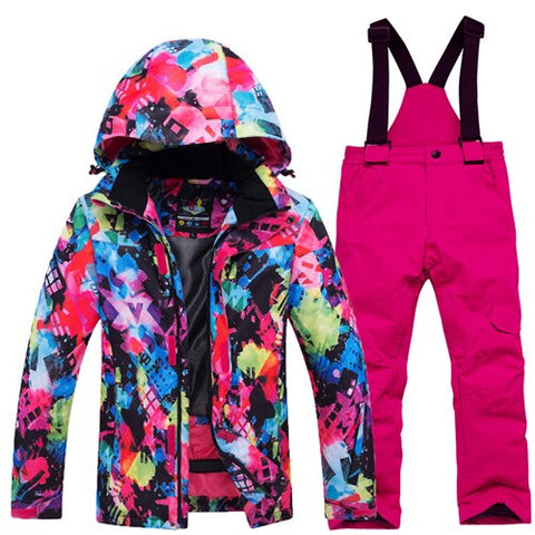 Outdoor Winter Children Ski Suit Skiing Jackets Set Girls Sports Waterproof Suit Boys Snow Thickening Warm Set Jackets + Pants