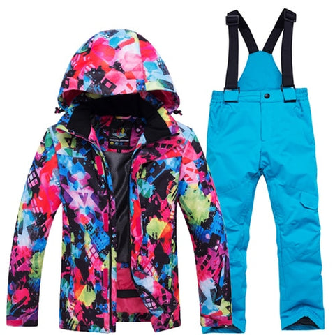 Outdoor Winter Children Ski Suit Skiing Jackets Set Girls Sports Waterproof Suit Boys Snow Thickening Warm Set Jackets + Pants