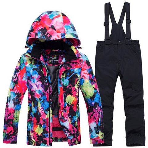 Outdoor Winter Children Ski Suit Skiing Jackets Set Girls Sports Waterproof Suit Boys Snow Thickening Warm Set Jackets + Pants