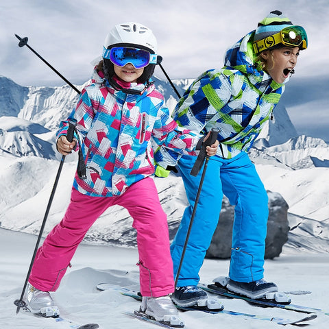 Ski Jacket Children Waterproof Windproof Clothing Kids Ski Pants Boys Girls -30 DEGREE Winter Warm Snowboarding Outdoor Ski Suit