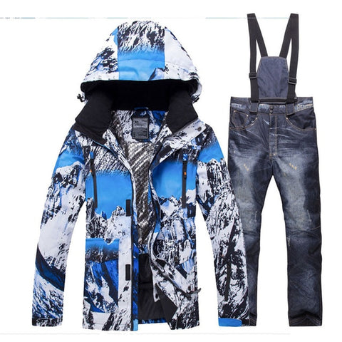 Jacket + Strap pant Sets Men's Snow suit outdoor sports Clothing snowboarding sets waterproof windproof winter Costume Ski Wear