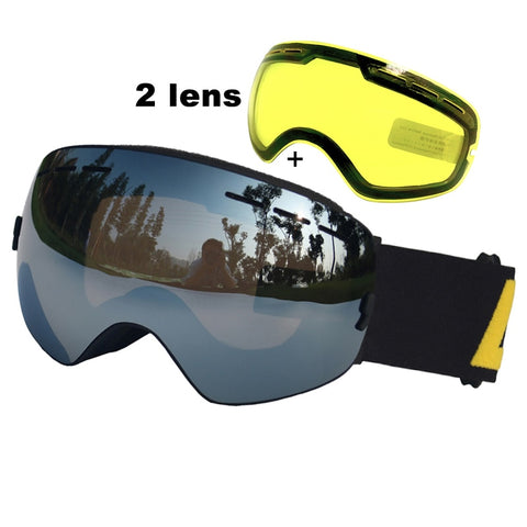 LOCLE Anti-fog Ski Goggles UV400 Ski Glasses Double Lens Skiing Snowboard Snow Goggles Ski Eyewear With One Brightening Lens