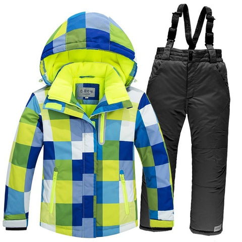 -30 Children Snow wear Outdoor ski suit set Waterproof windproof Warm Costume winter Ski jacket + bib pant for boys and girls