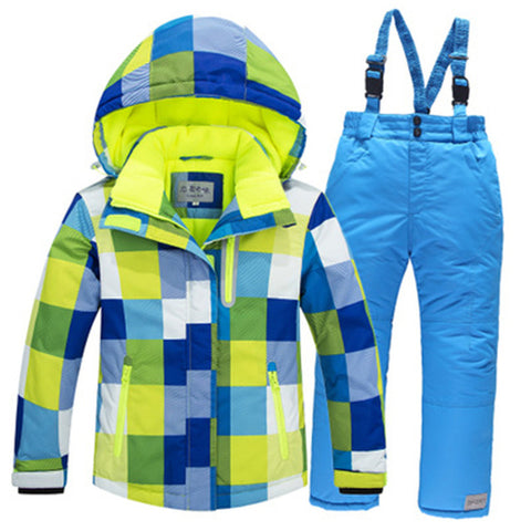 -30 Children Snow wear Outdoor ski suit set Waterproof windproof Warm Costume winter Ski jacket + bib pant for boys and girls