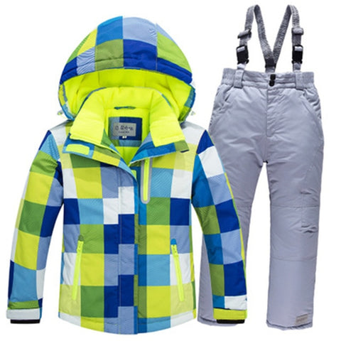 -30 Children Snow wear Outdoor ski suit set Waterproof windproof Warm Costume winter Ski jacket + bib pant for boys and girls