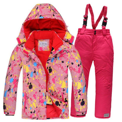 -30 Children Snow wear Outdoor ski suit set Waterproof windproof Warm Costume winter Ski jacket + bib pant for boys and girls