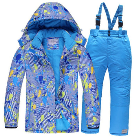 -30 Children Snow wear Outdoor ski suit set Waterproof windproof Warm Costume winter Ski jacket + bib pant for boys and girls