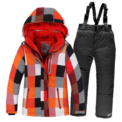 -30 Children Snow wear Outdoor ski suit set Waterproof windproof Warm Costume winter Ski jacket + bib pant for boys and girls