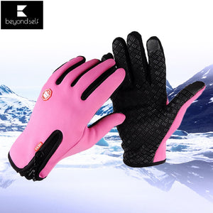 Men Women Heated Gloves Cycling Touch Screen Outdoor Waterproof Windproof Warm Zipper Non-slip Wear Resistant Ski Gloves 1 Pair