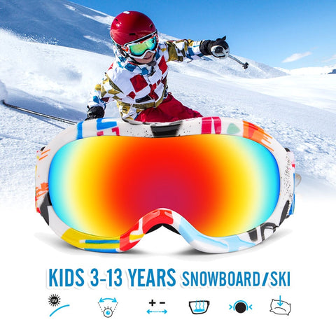 Onedoyee Professional Children Snowboard Goggles Kids Ski Goggles Skiing Glasses Eyewear Anti-fog Snow Glasses for 3-13 years