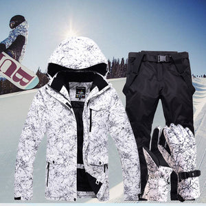 New Thicken Warm Ski Suit Men Women Winter Windproof Waterproof Skiing Gloves Snowboard Jacket Pants Suit Male Plus Size 3XL