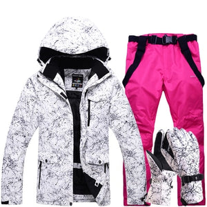 New Thicken Warm Ski Suit Men Women Winter Windproof Waterproof Skiing Gloves Snowboard Jacket Pants Suit Male Plus Size 3XL