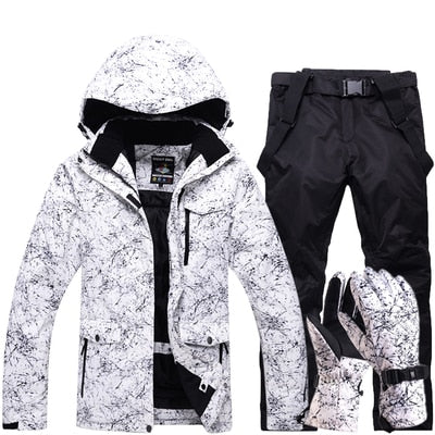 New Thicken Warm Ski Suit Men Women Winter Windproof Waterproof Skiing Gloves Snowboard Jacket Pants Suit Male Plus Size 3XL