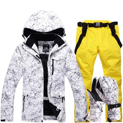 New Thicken Warm Ski Suit Men Women Winter Windproof Waterproof Skiing Gloves Snowboard Jacket Pants Suit Male Plus Size 3XL