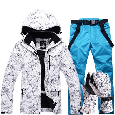 New Thicken Warm Ski Suit Men Women Winter Windproof Waterproof Skiing Gloves Snowboard Jacket Pants Suit Male Plus Size 3XL