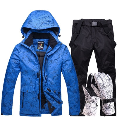 New Thicken Warm Ski Suit Men Women Winter Windproof Waterproof Skiing Gloves Snowboard Jacket Pants Suit Male Plus Size 3XL