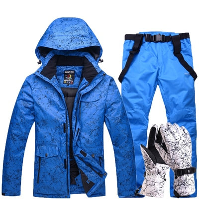 New Thicken Warm Ski Suit Men Women Winter Windproof Waterproof Skiing Gloves Snowboard Jacket Pants Suit Male Plus Size 3XL