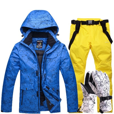 New Thicken Warm Ski Suit Men Women Winter Windproof Waterproof Skiing Gloves Snowboard Jacket Pants Suit Male Plus Size 3XL