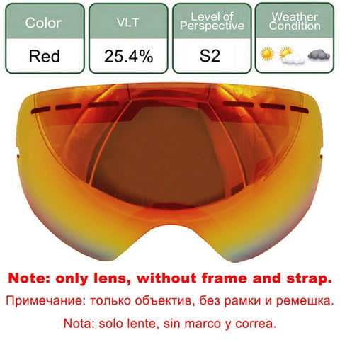 LOCLE Anti-fog Ski Goggles UV400 Ski Glasses Double Lens Skiing Snowboard Snow Goggles Ski Eyewear With One Brightening Lens